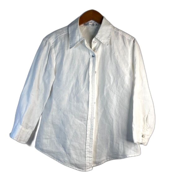 Cut Loose Linen Basic White Button Front Top Casual Staple Shirt Size S/M - Picture 1 of 9